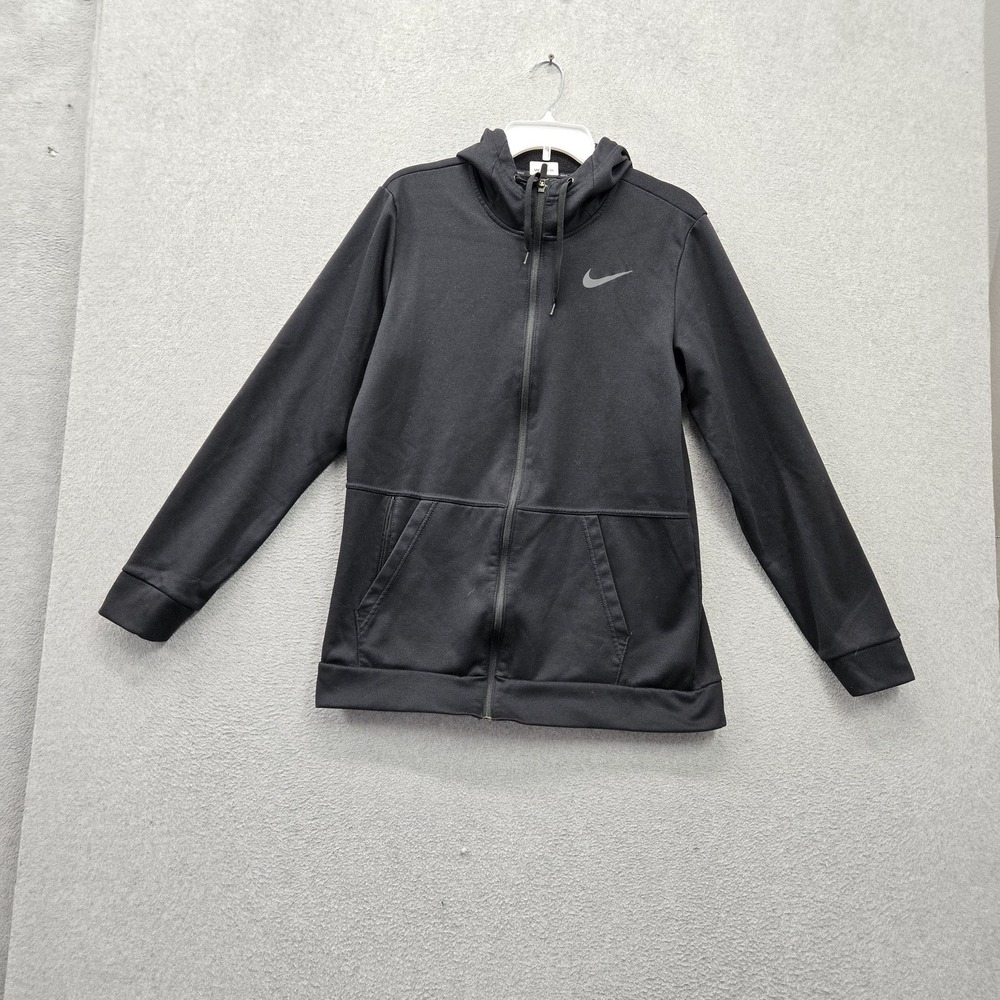 Nike Men Hoodie M Black Fleece Dri-Fit Activewear Swoosh Logo Full Zip Pockets